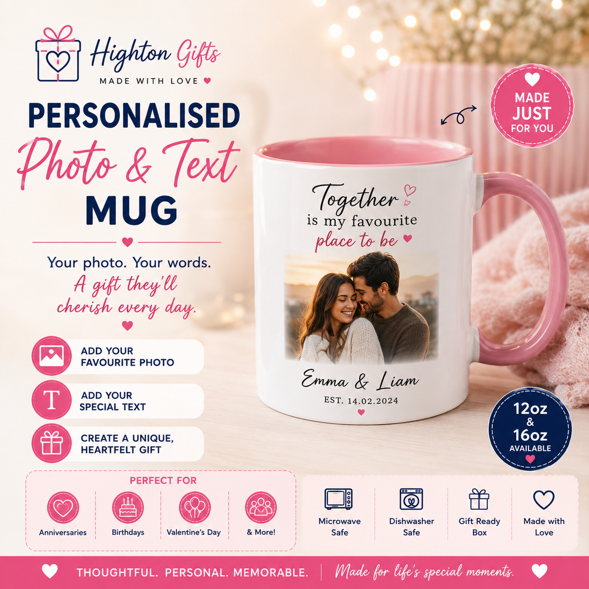 Personalised photo & text ceramic mug - gift ready custom mug for anniversaries & birthdays | Highton Gifts