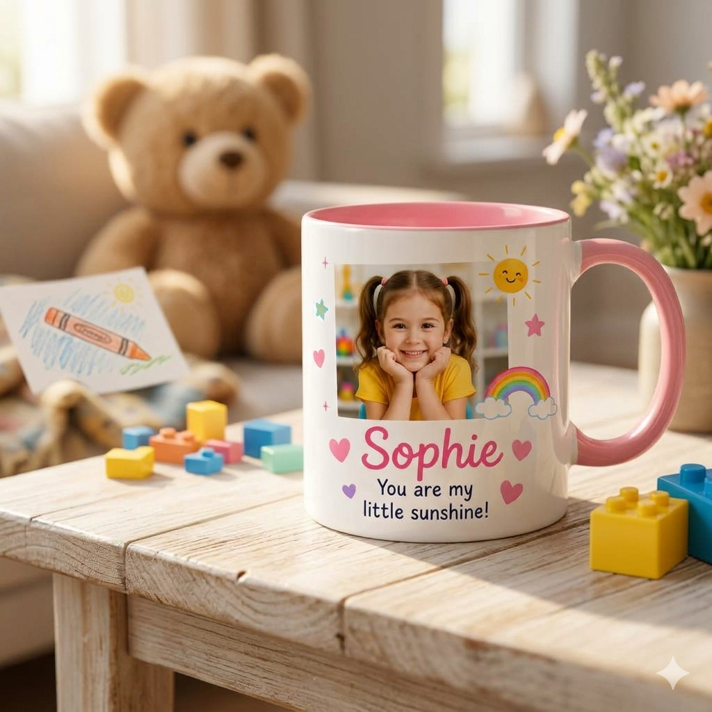 Personalised kids photo & text ceramic mug - gift ready custom mug for birthdays | Highton Gifts