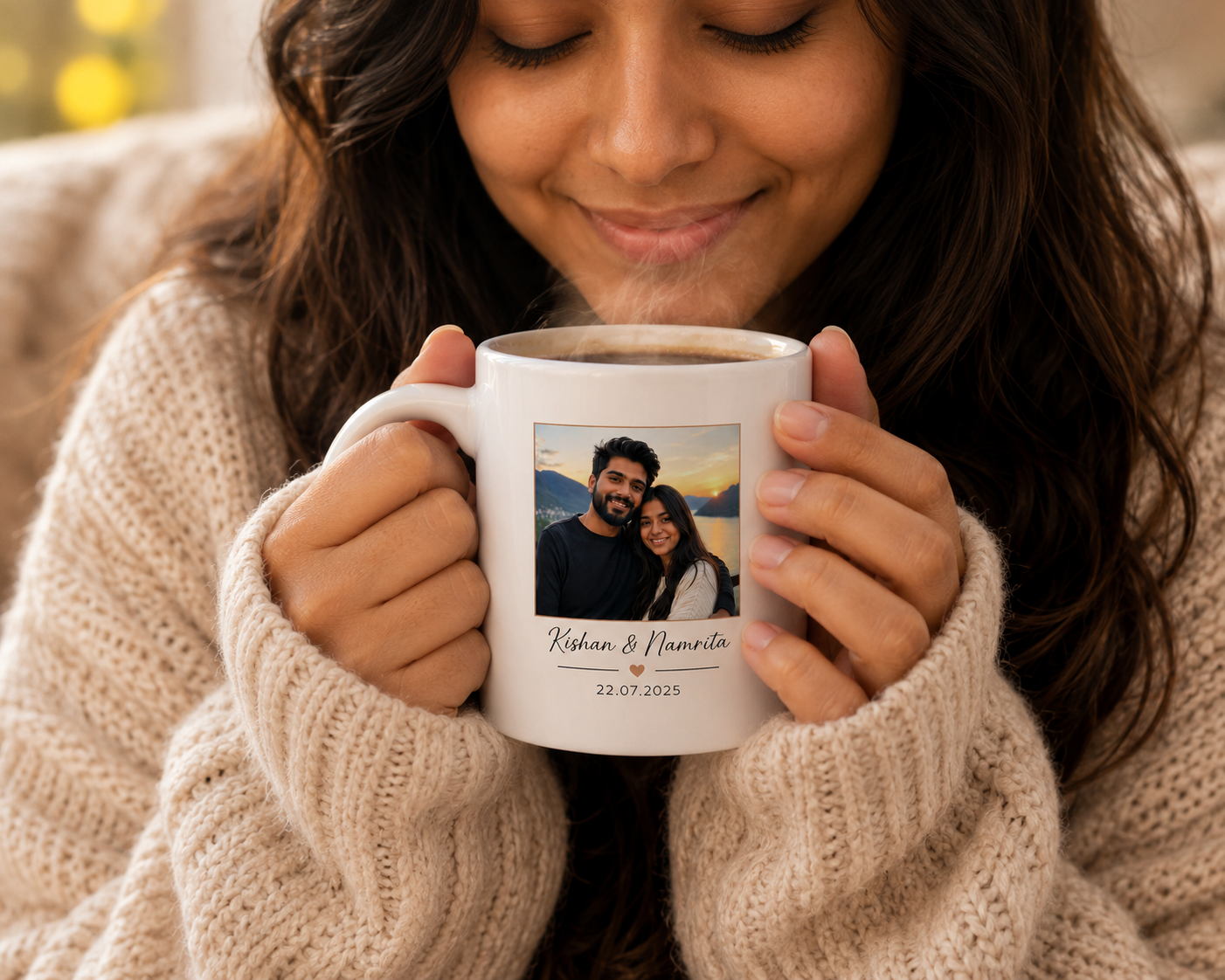 Personalised photo and text mug – custom design gift